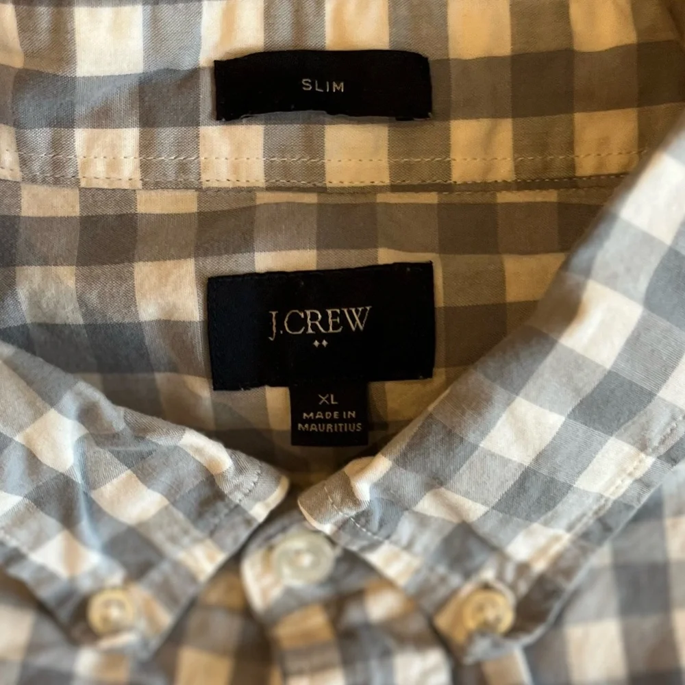 J. Crew Factory Men’s Slim Fit Long Sleeve Button Down Shirt Gray White Plaid XL